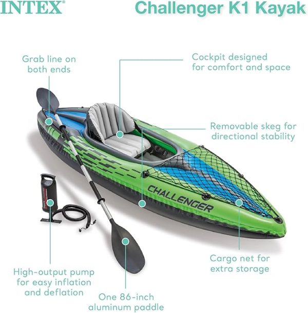 INTEX Challenger Inflatable Kayak Series: Includes Deluxe 86in Kayak Paddles and High-Output Pump – SuperStrong PVC – Adjustable Seat with Backrest – Removable Skeg – Cargo Storage Net - Image 5