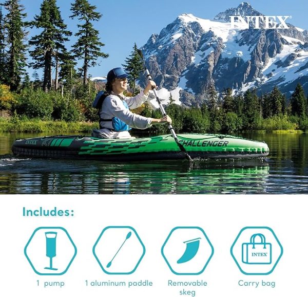 INTEX Challenger Inflatable Kayak Series: Includes Deluxe 86in Kayak Paddles and High-Output Pump – SuperStrong PVC – Adjustable Seat with Backrest – Removable Skeg – Cargo Storage Net - Image 2