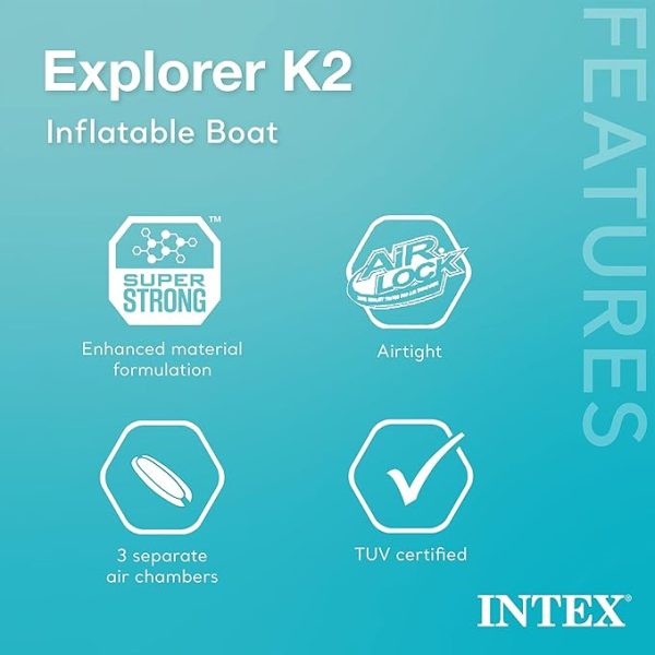 Intex 68307EP Explorer K2 Inflatable Kayak Set: Includes Deluxe 86in Aluminum Oars and High-Output Pump – SuperStrong PVC – Adjustable Seats with Backrest – 2-Person – 400lb Weight Capacity - Image 2