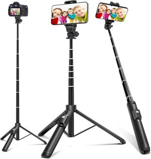 BZE Selfie Stick,62 inches Long Extendable Selfie Stick Tripod, Phone Tripod with Wireless Remote Shutter,Group Selfies/Live Streaming/Video Recording Compatible with All Cellphones
