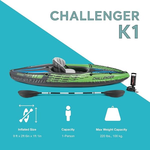 INTEX Challenger Inflatable Kayak Series: Includes Deluxe 86in Kayak Paddles and High-Output Pump – SuperStrong PVC – Adjustable Seat with Backrest – Removable Skeg – Cargo Storage Net - Image 3